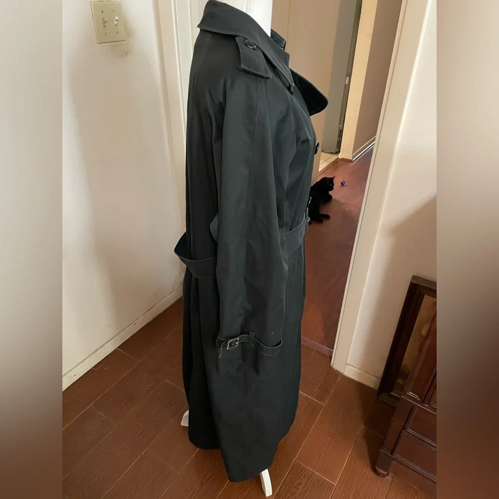 Burberry Vintage Trench Coat Black Authentic Nova Check Double Breasted 14 XLong - Picture 6 of 16